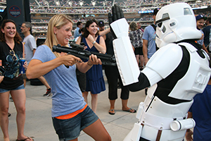blonde gets drop on trooper